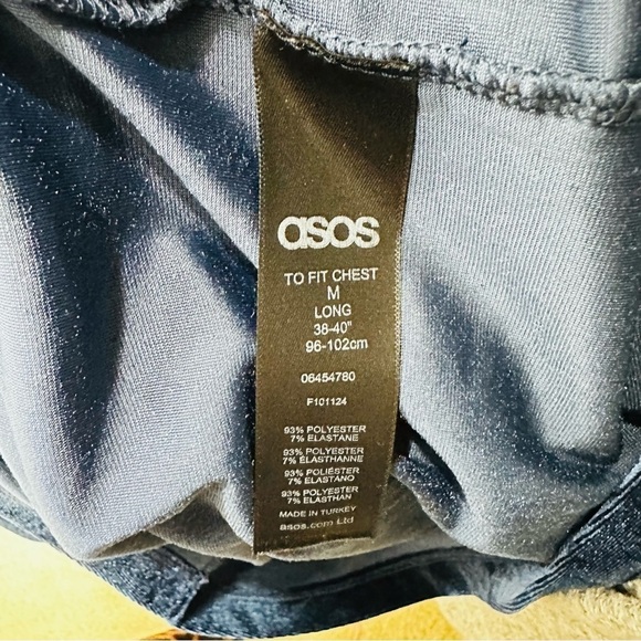 ASOS Women’s Sz Medium Long Blue Velvety Short Sleeve Mock Neck Blouse - Picture 4 of 5